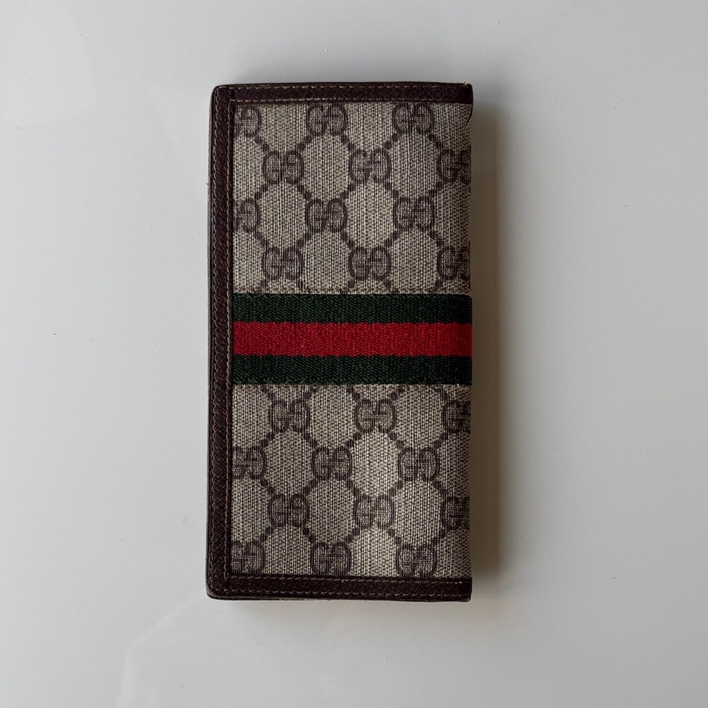 Vintage Gucci Brown Wallet with Red and Green Stripe